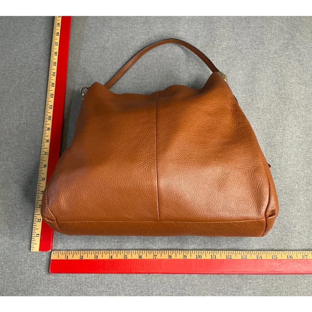 Coach Madison Phoebe Leather Shoulder Bag Pebbled Brown 3 Compartments